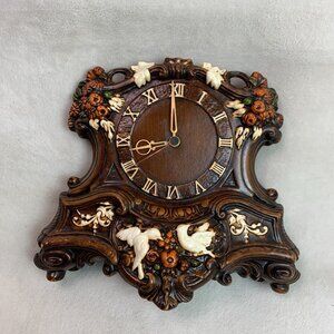 Arnel’s Vintage Hand Painted Wood-Look Ceramic Mantel Victorian Clock 10”H